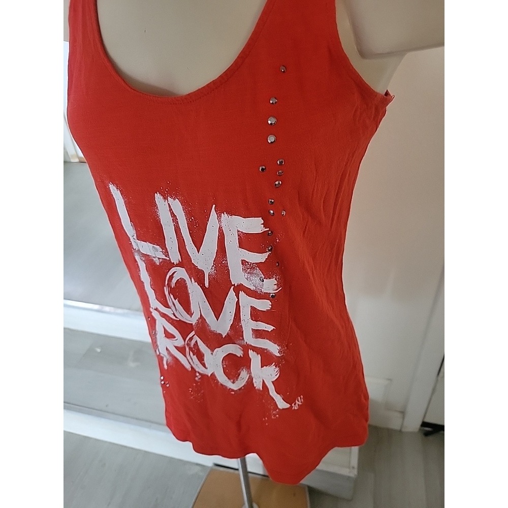 Rock Republic Womens Tank Top Scoop Neck Live Rock Love Graphic XS Beach Coastal - Picture 2 of 7